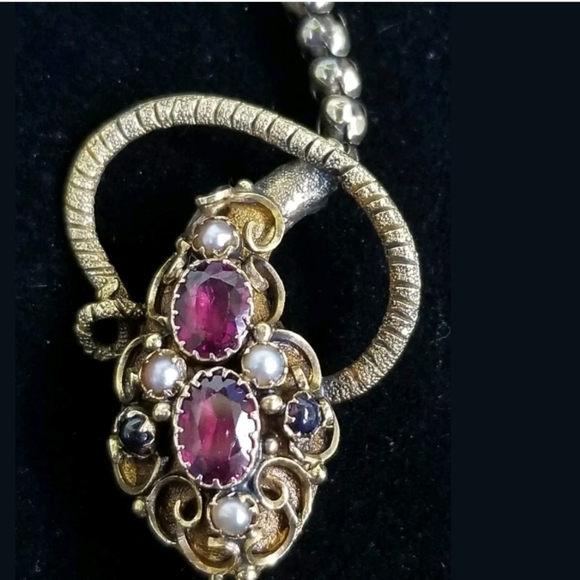 1800s Antique 18k Gold Snake Heart Locket Necklace - Picture 8 of 15